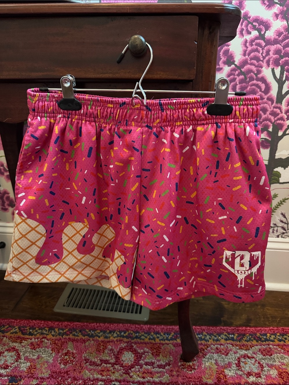 Men's size small Shorts in Bright Pink Sprinkle Print with Ice Cream Detail